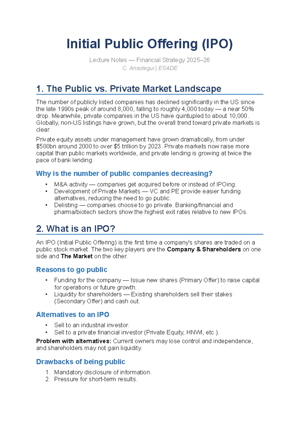S3 IPO Lecture Notes - Estrategia Financiera C. Ansotegui - Studocu
