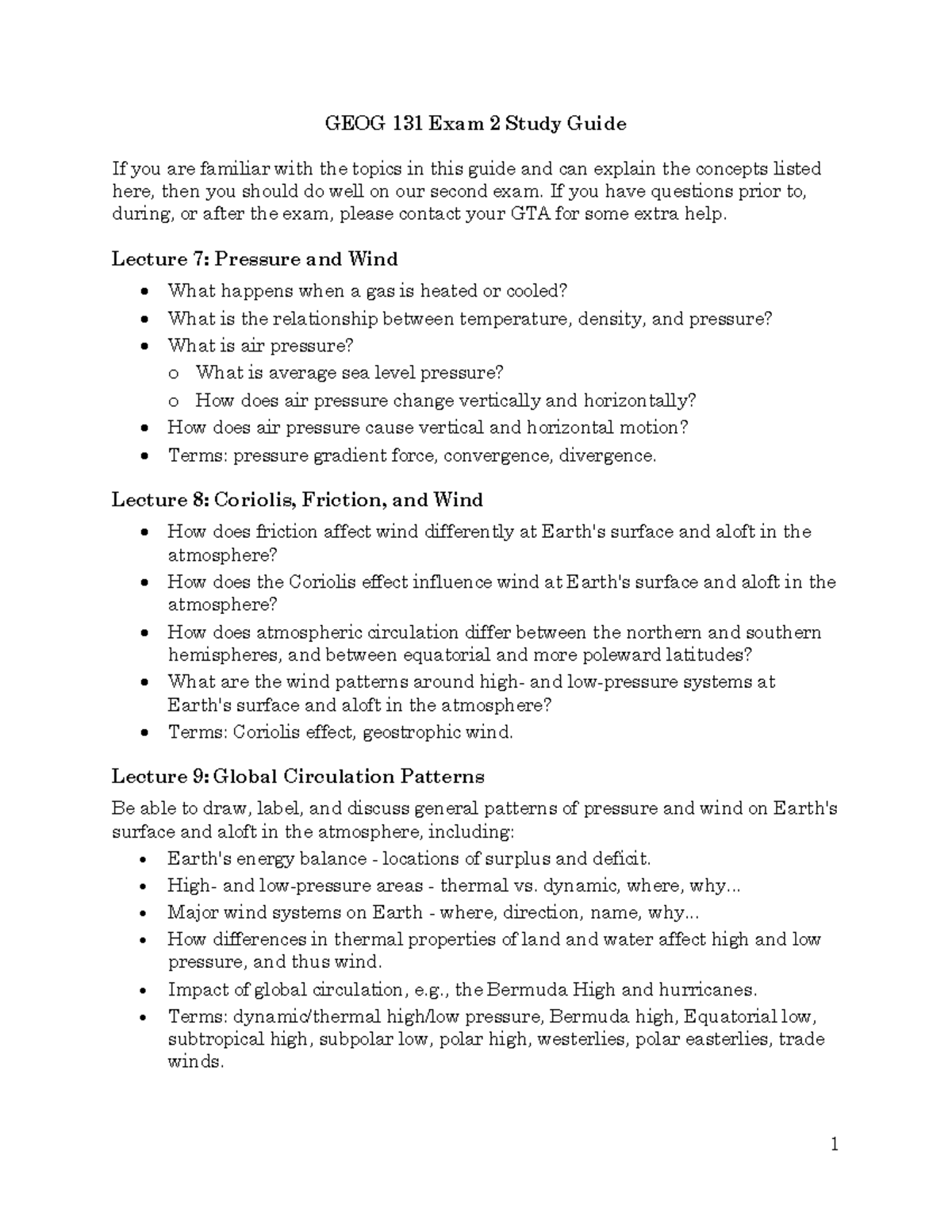 GEOG 131 Exam 2 Study Guide: Key Concepts and Topics - Studocu