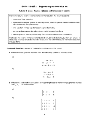 EMTH118-22S2 Tutorial 5 questions - EMTH118-22S2, Engineering ...