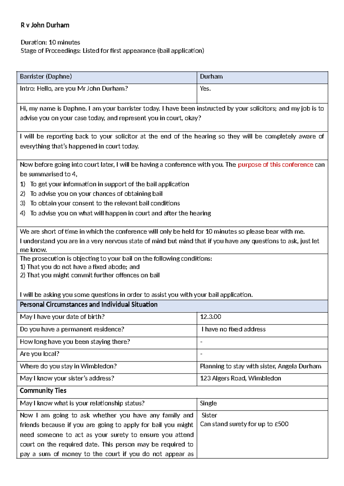Durham Conference: Bail Application for R v John Durham - Studocu