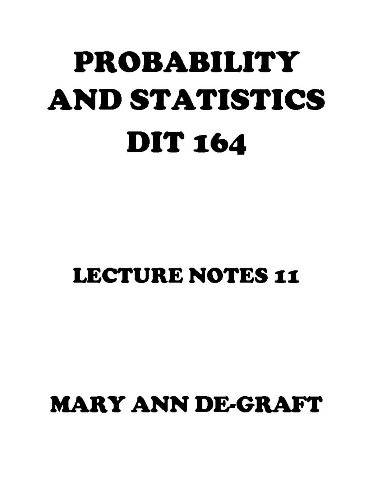 DIT 164 Lecture Notes 11: Probability and Statistics - Studocu