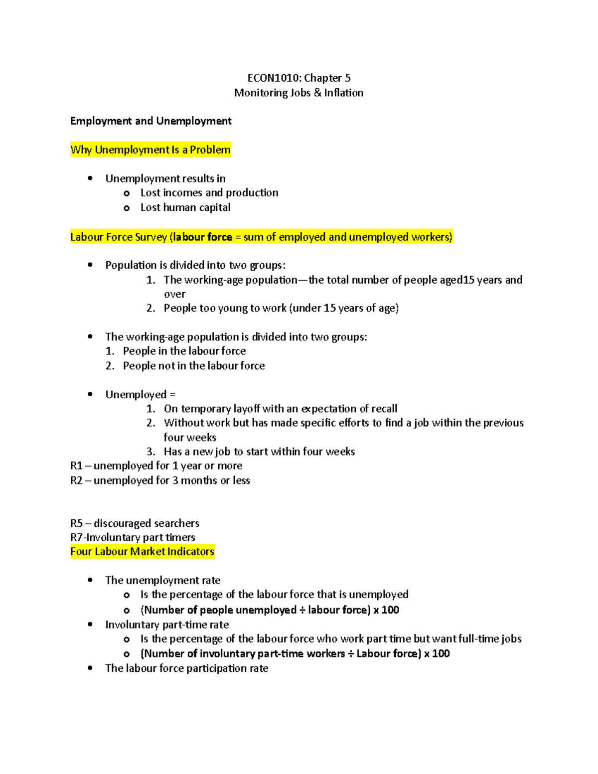 ECON1010: Chapter 5 - Analysis of Jobs and Inflation Trends - Studocu