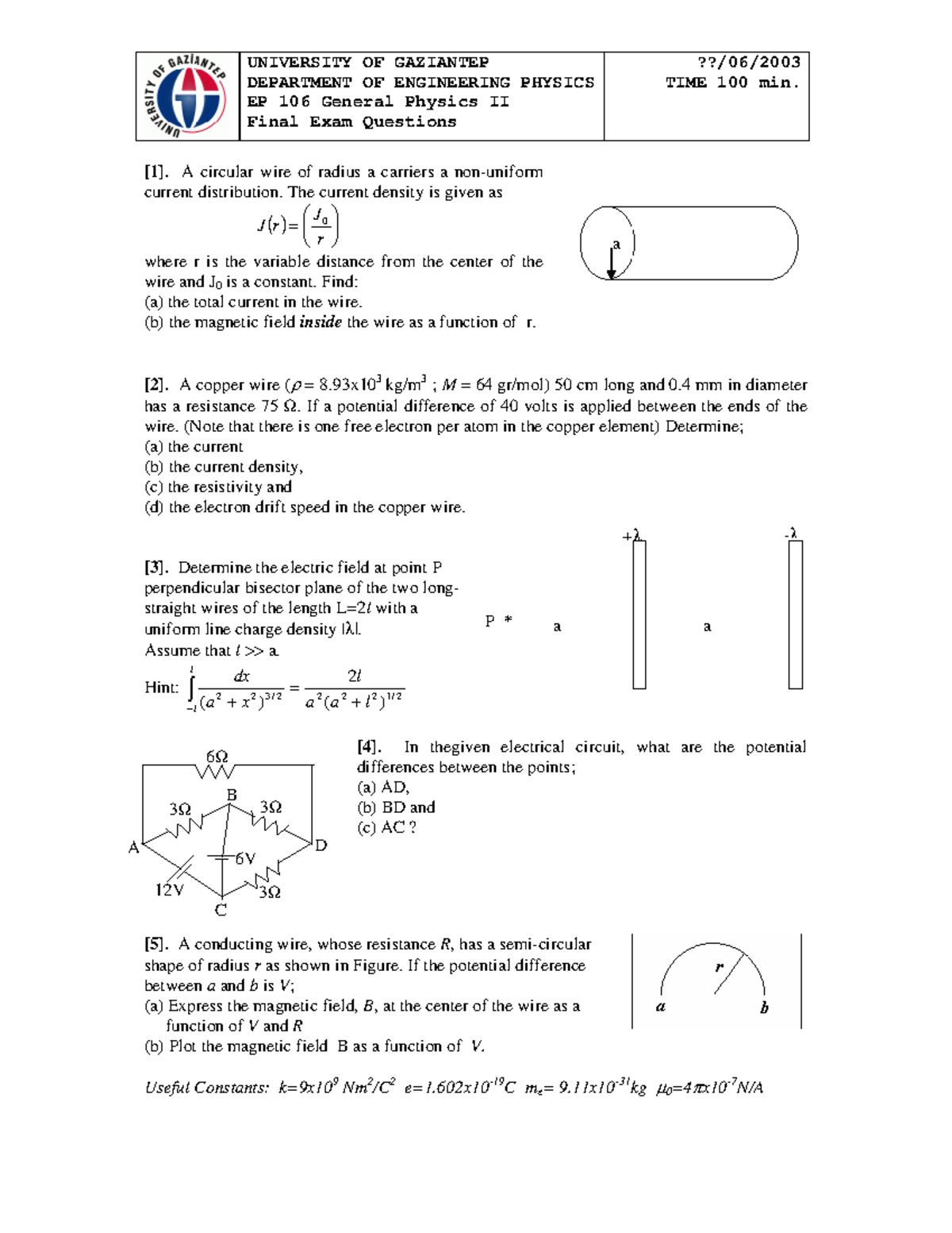 EP 106 General Physics II Final Exam Questions - Past Exam 2003 - Studocu