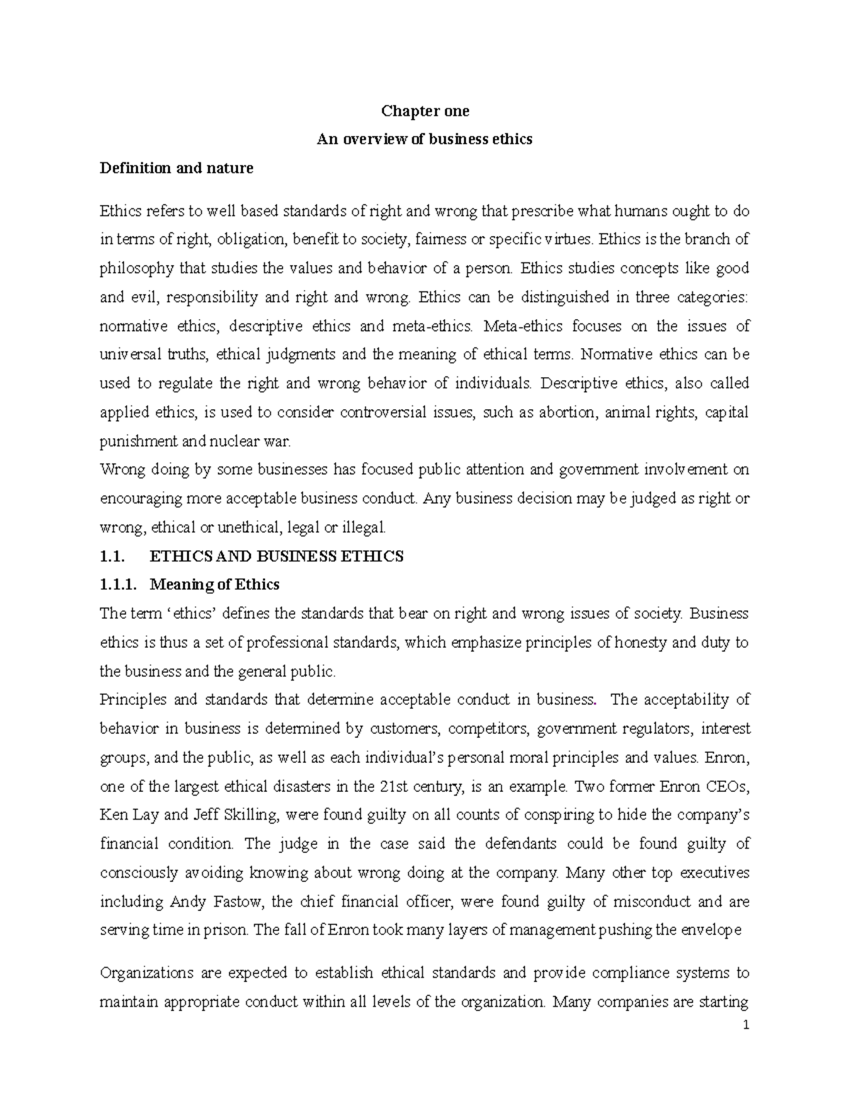 Ch-1 - Overview of Business Ethics and Responsibilities - Studocu