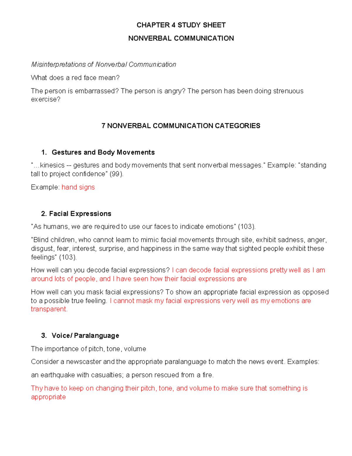 Chapter 4 Study Sheet: Nonverbal Communication Insights - Studocu