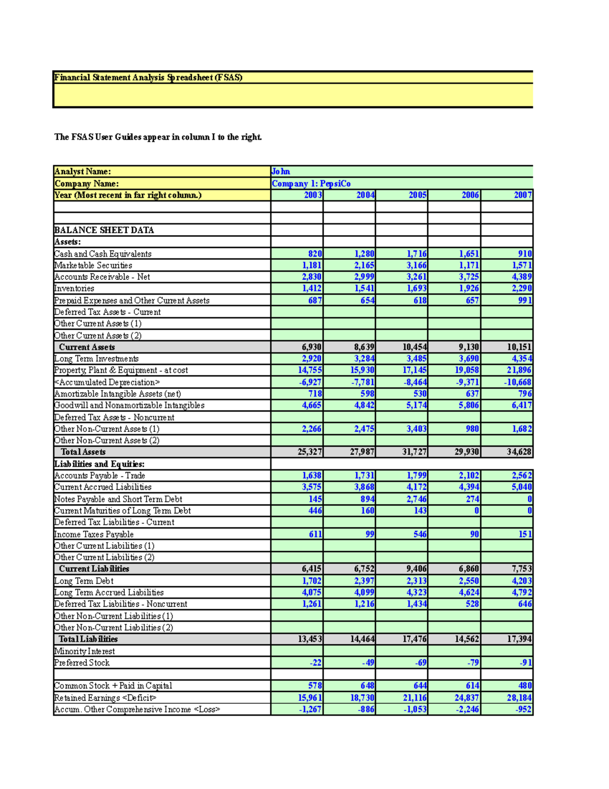 FSAS FSA Excel Model: Comprehensive Financial Statement Analysis Guide ...