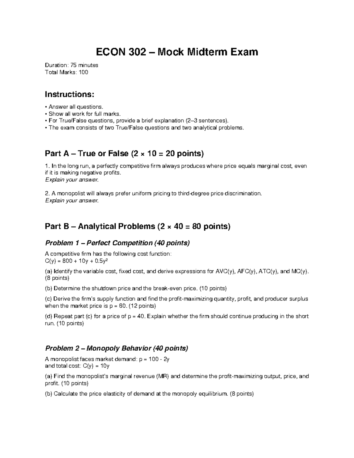 ECON 302 Mock Midterm Exam Questions and Solutions - Studocu