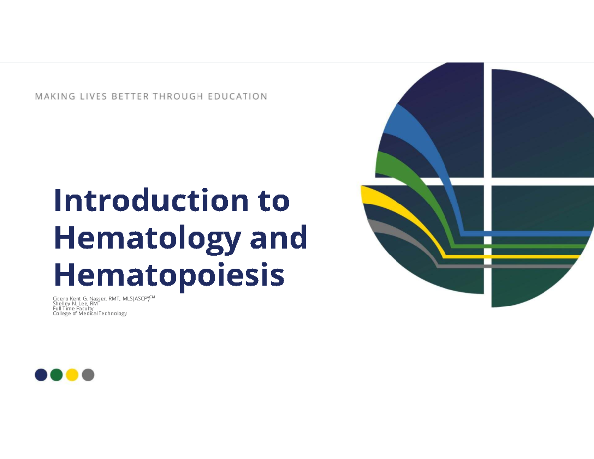 P1: Intro to Hematology & Hematopoiesis Lecture Notes - Studocu