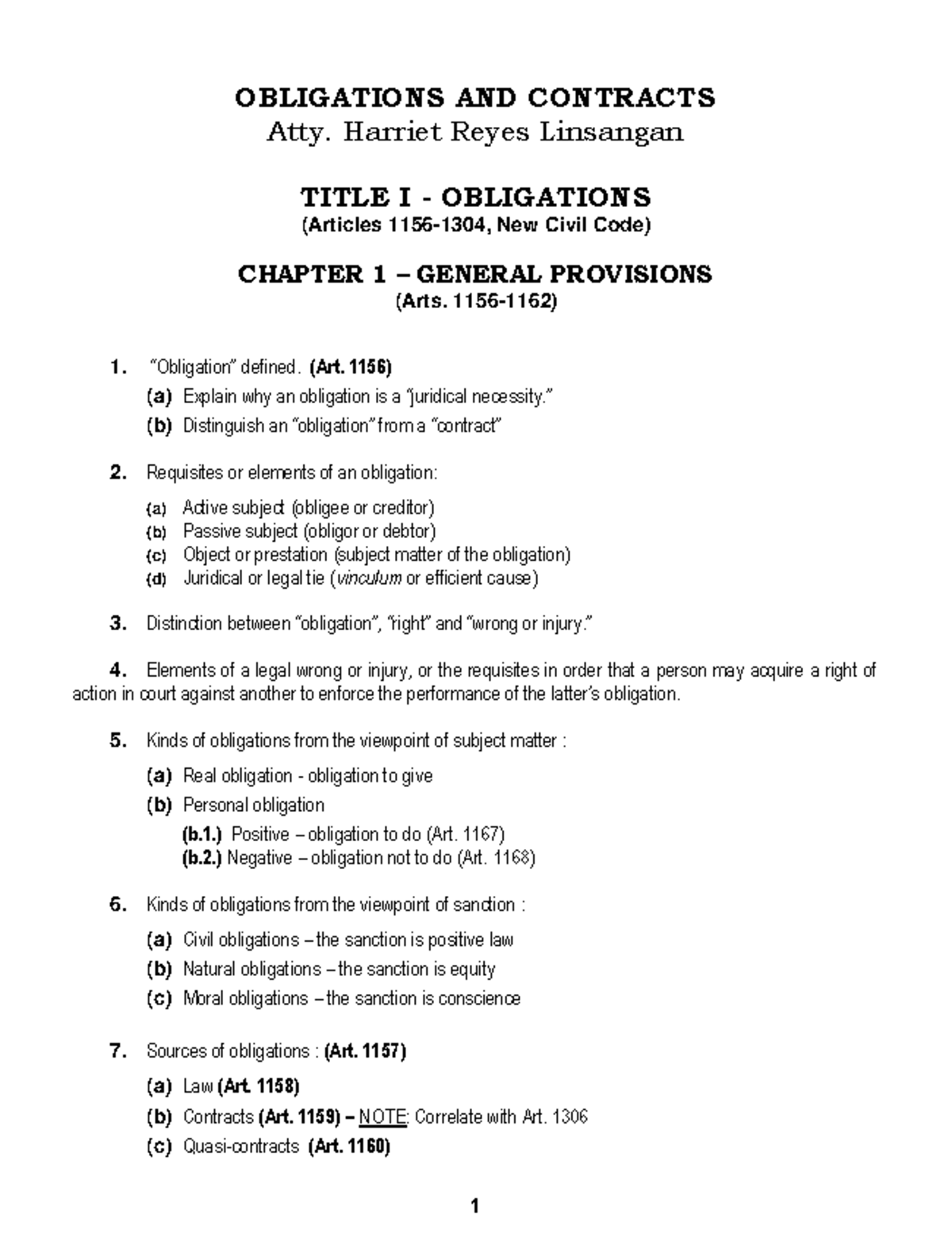 Obligations and Contracts Study Guide (OBLIG 101) - Atty. Harriet ...