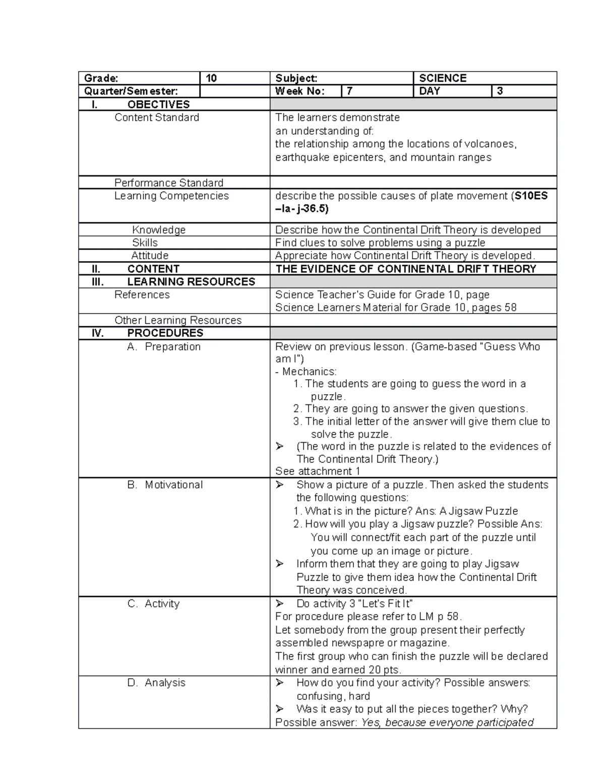 Observation Tool for Classroom Evaluation (COT-TOOL) - Studocu