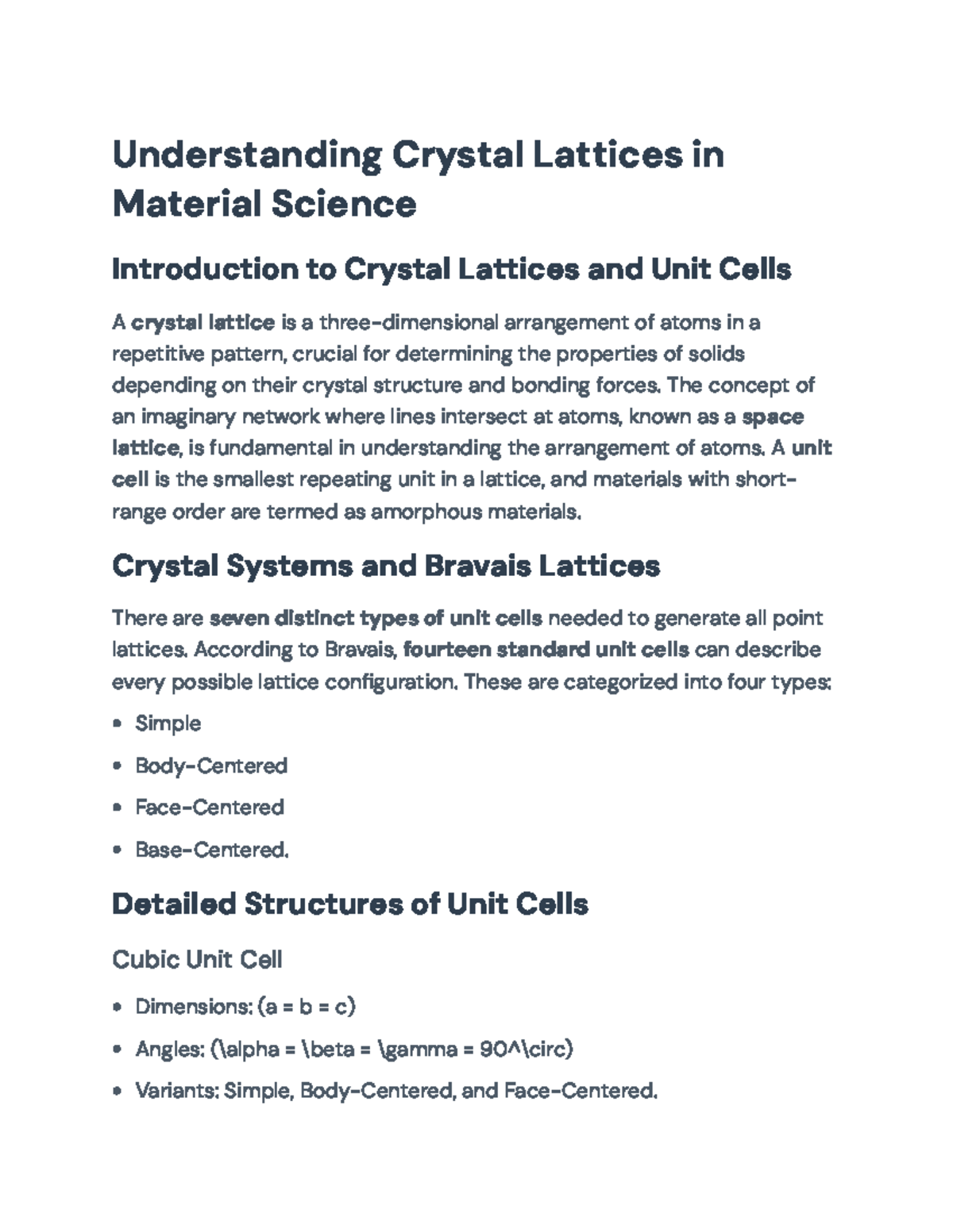 Understanding Crystal Lattices and Unit Cells in Material Science ...