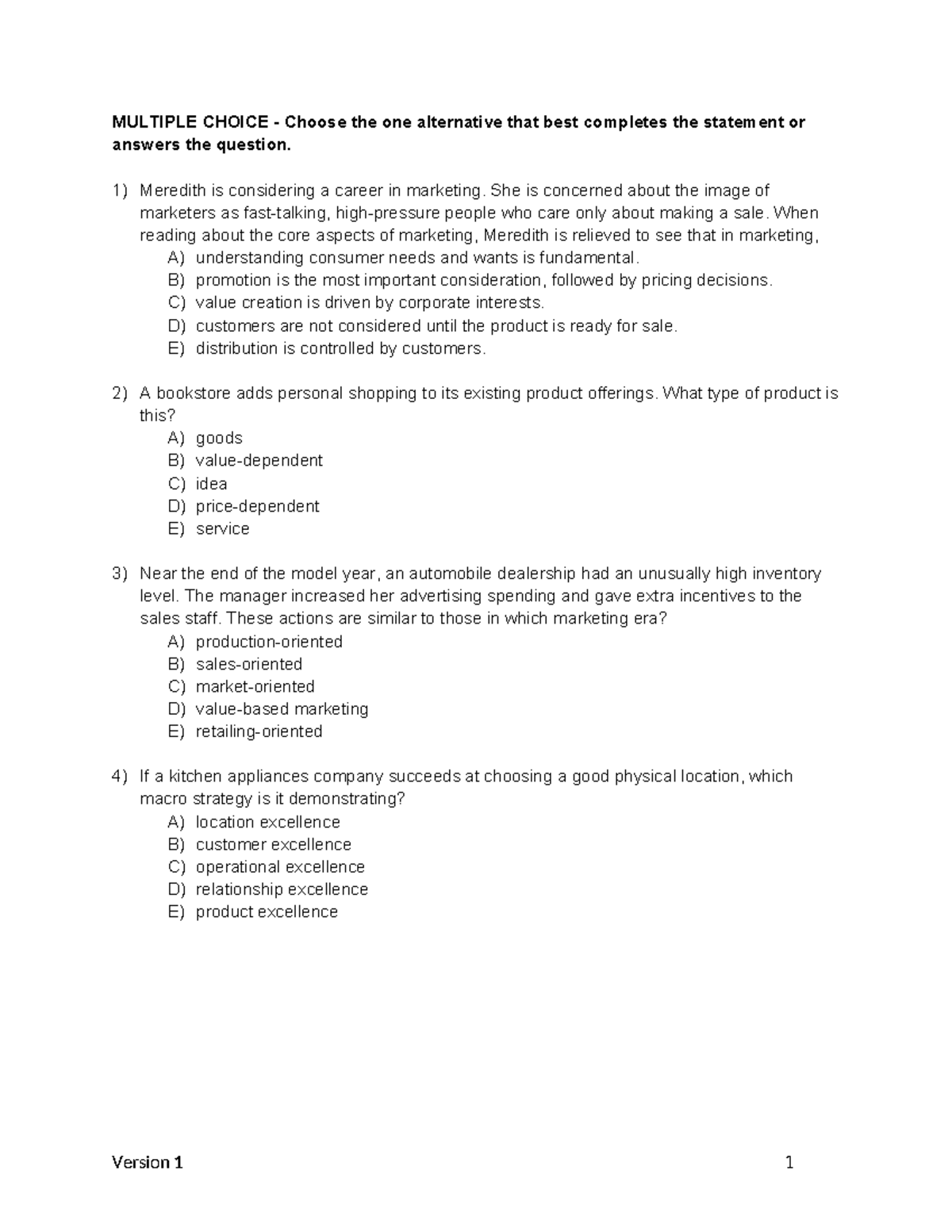 Marketing Exam 1 Sample Questions & Answers - Studocu