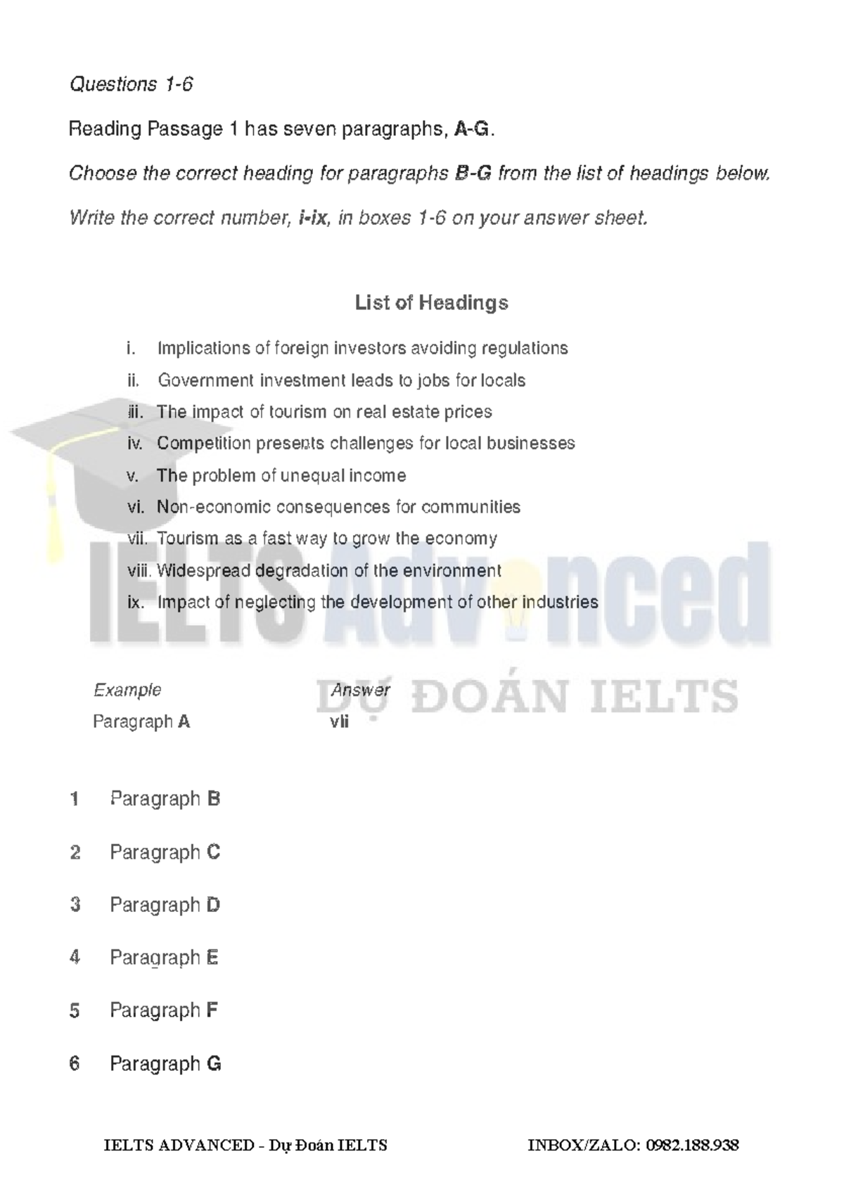 IELTS ADVANCED Reading Passage Questions and Answers 0982.188.938 - Studocu