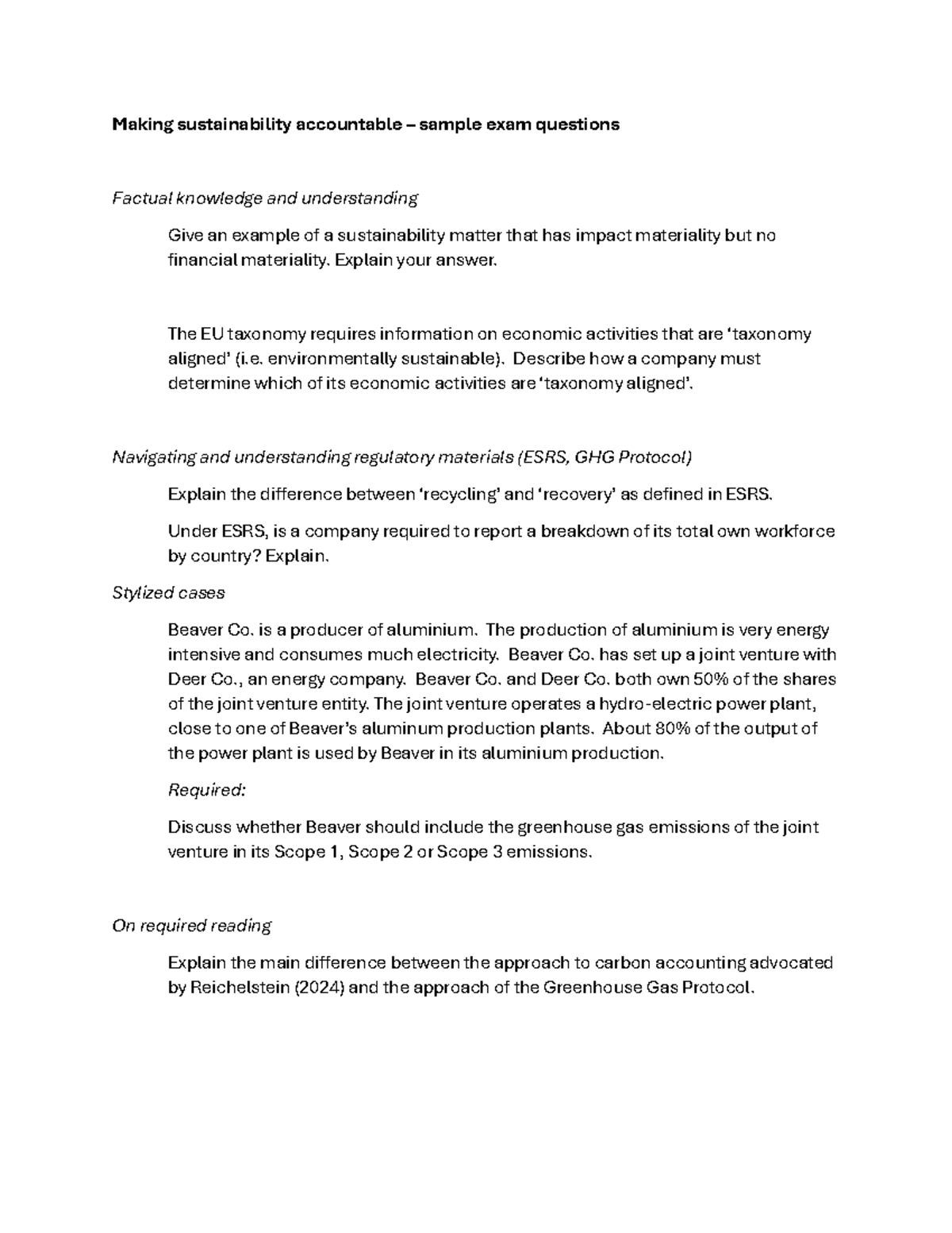 MSA 2024 Sample Exam Questions on Sustainability Accountability ...
