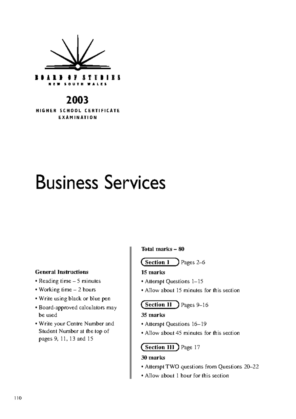 2003 HSC Business Services Exam - Total Marks 80 - Studocu