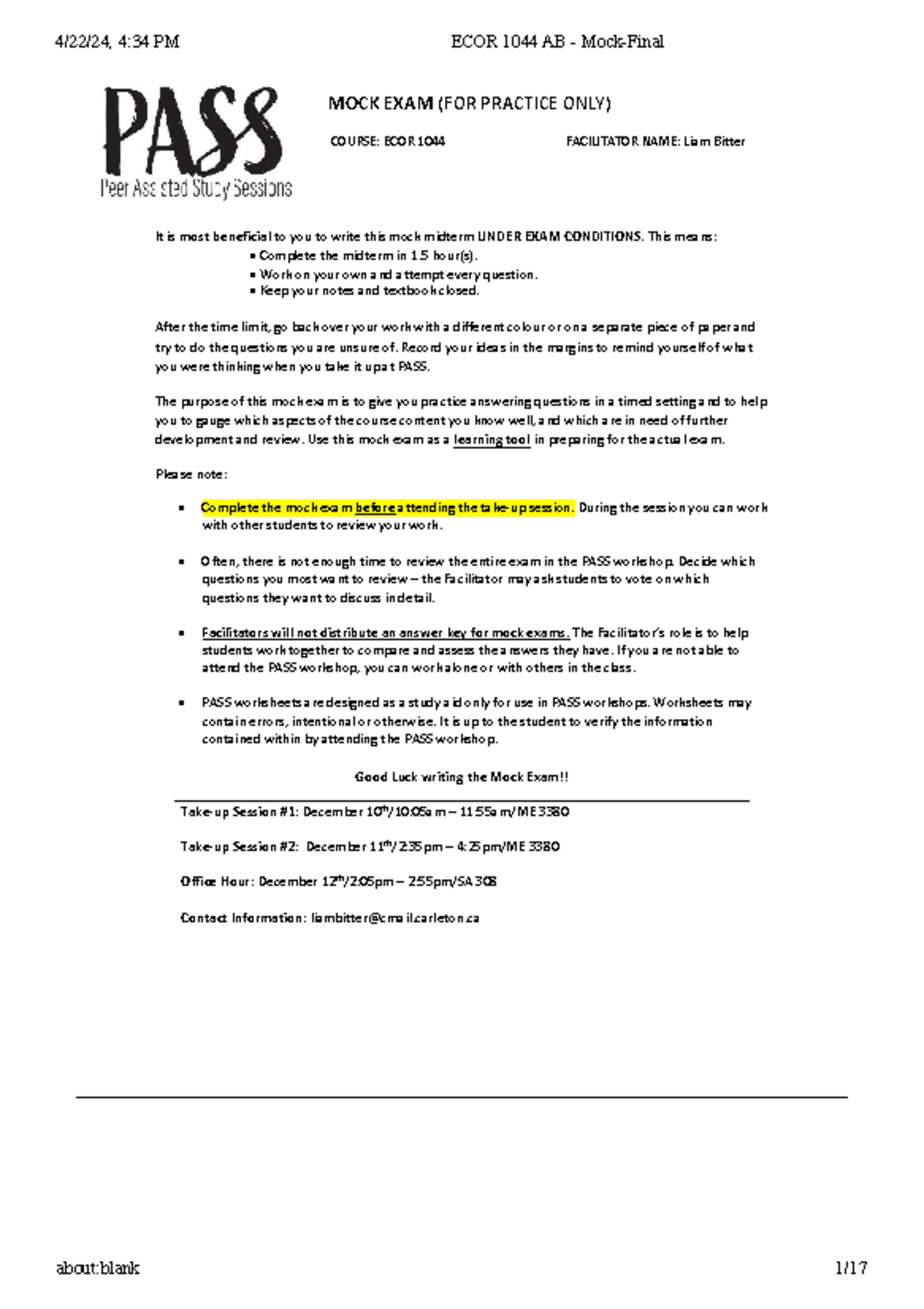 ECOR 1044 AB Mock Midterm Exam Practice Questions and Tips - Studocu