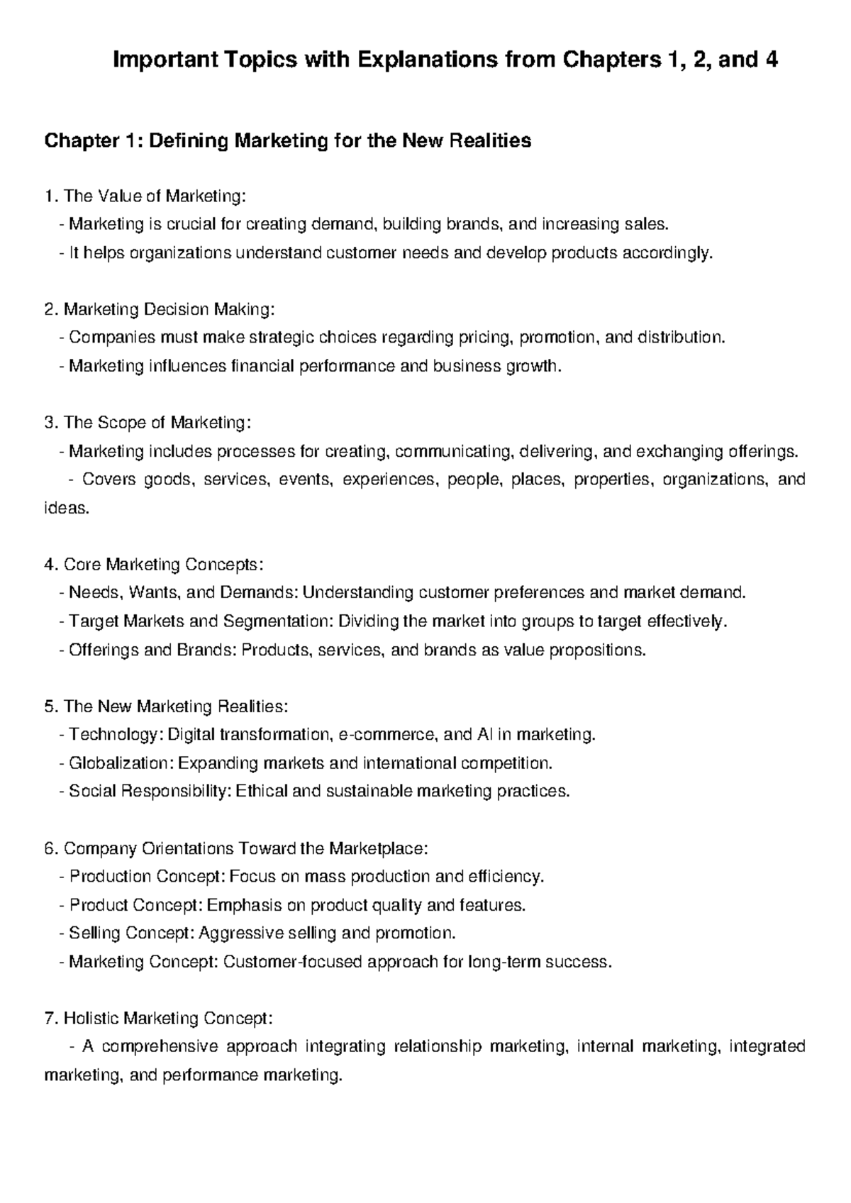 Marketing Management Key Concepts from Chapters 1, 2 & 4 Explained ...