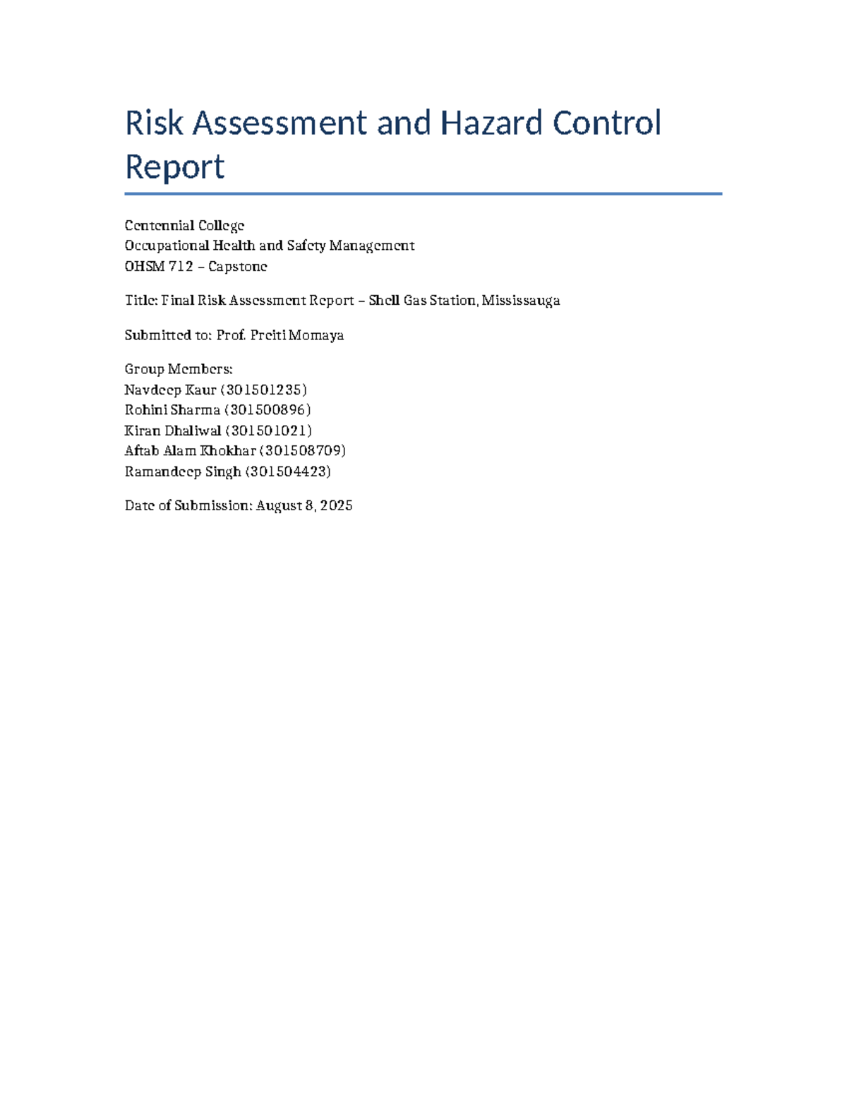 Final Risk Assessment Report for Shell Gas Station OHSM 712 - Studocu