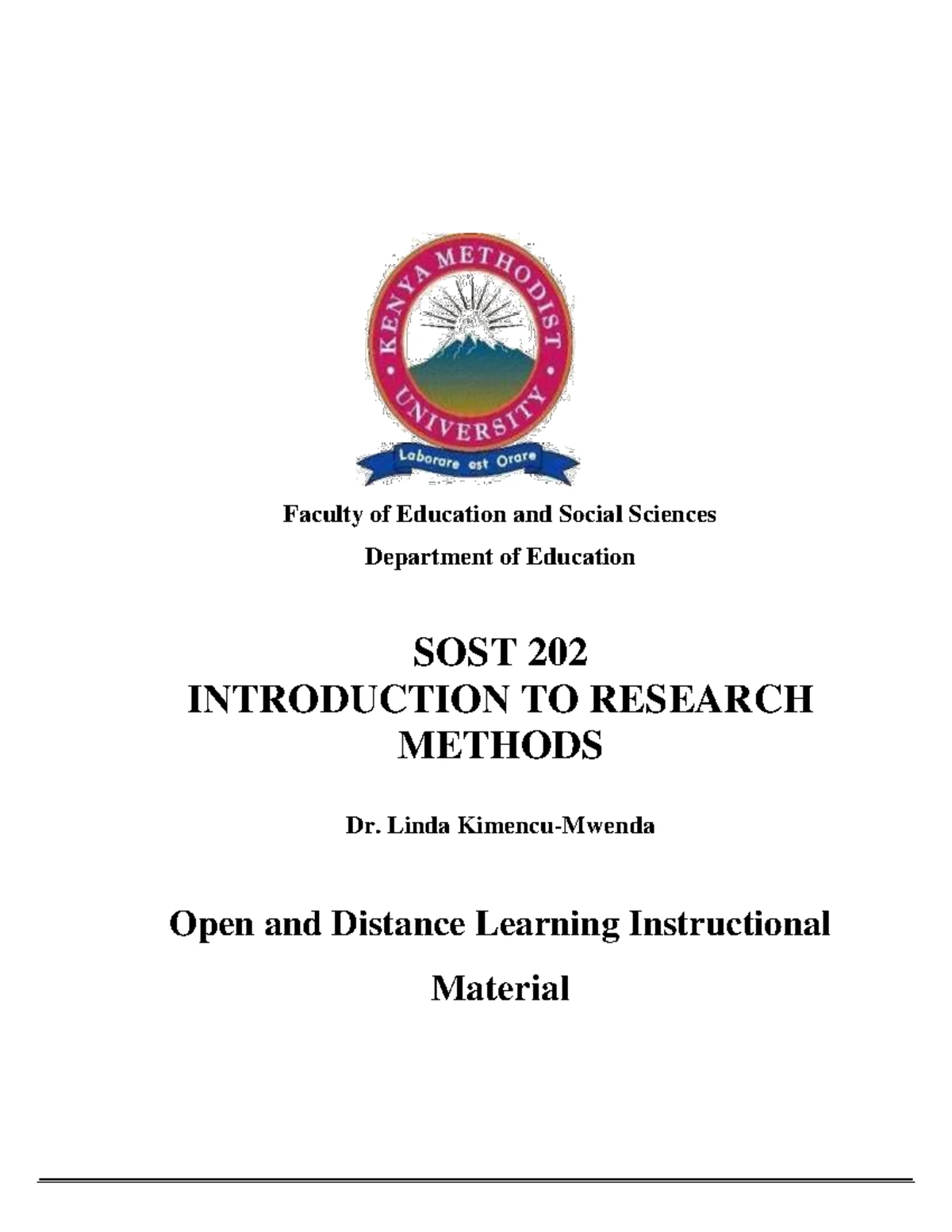 SOST 202: Lecture 1 - Introduction to Research Concepts and Methods ...