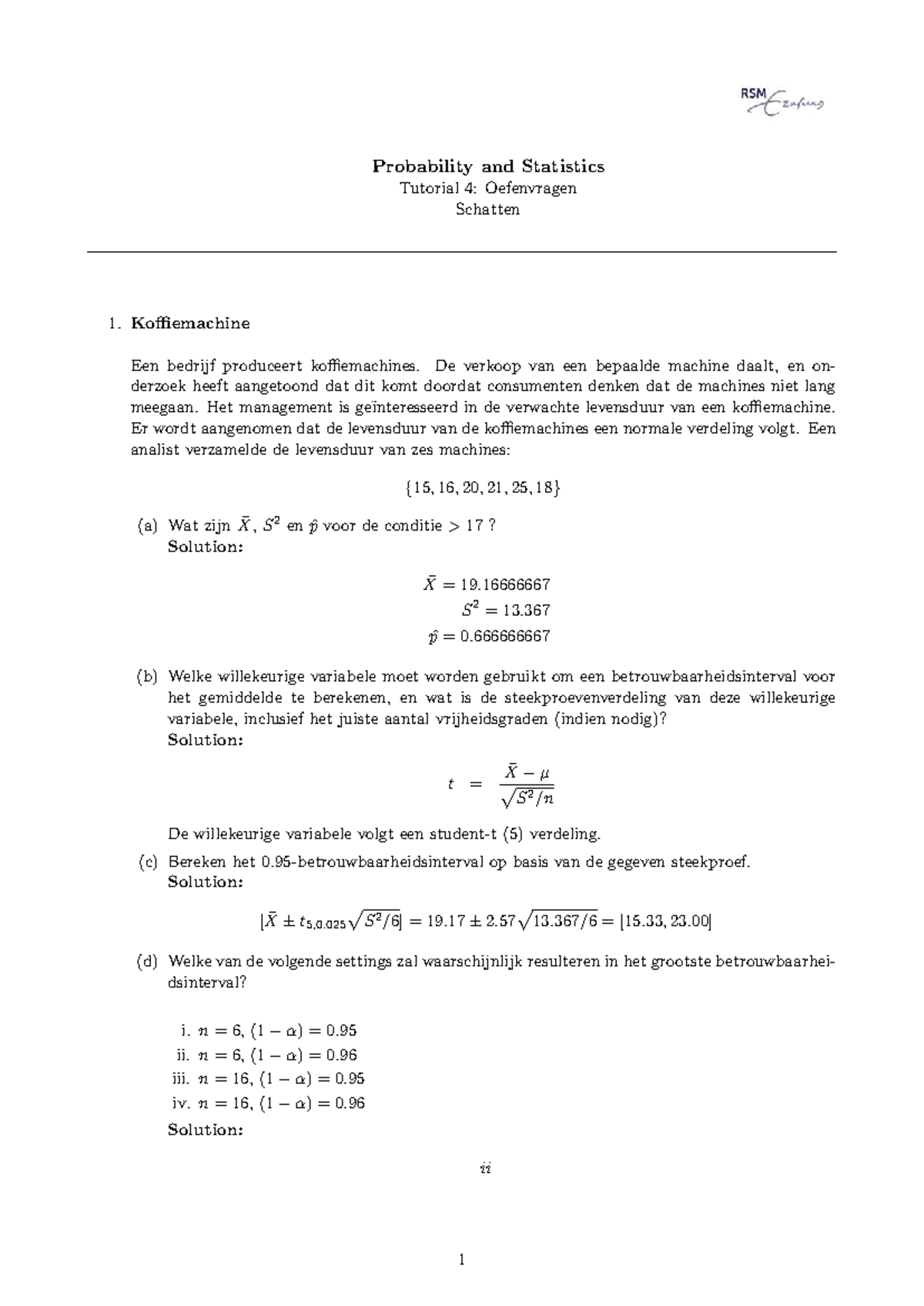 Probability and Statistics Tutorial 4: Week 5 Oefenvragen en Antwoorden ...