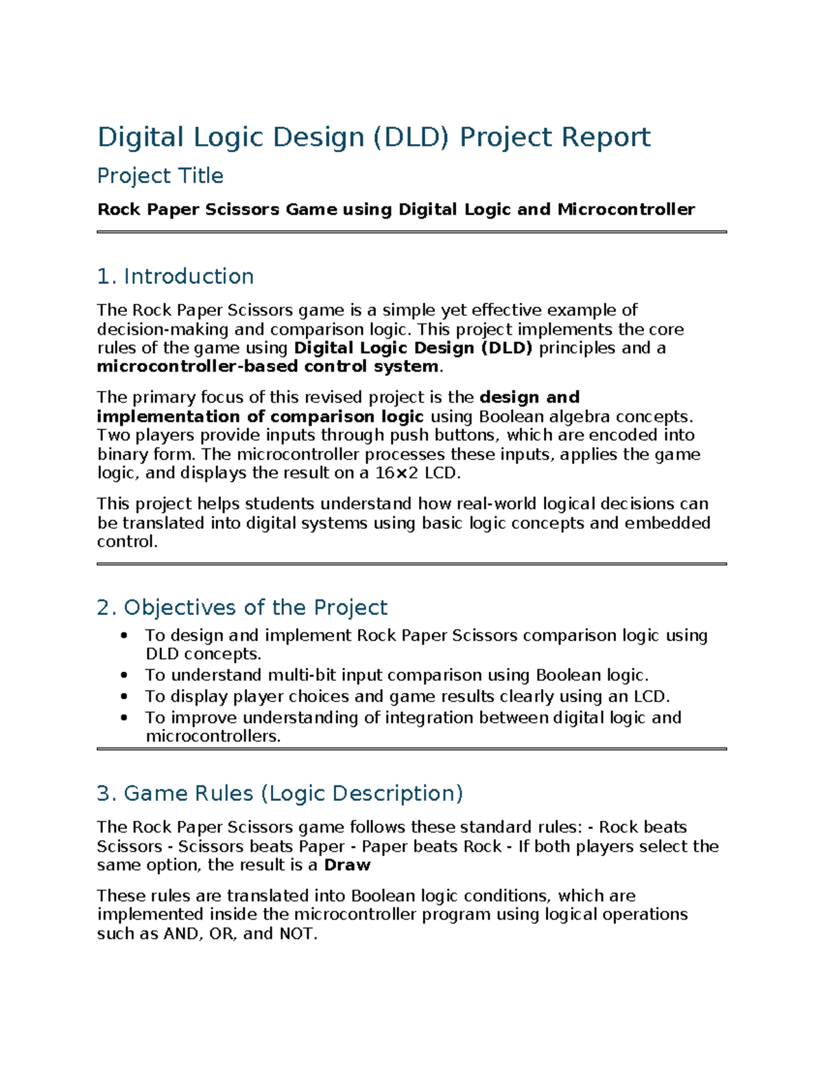 DLD Project Report: Rock Paper Scissors Game Implementation - Studocu