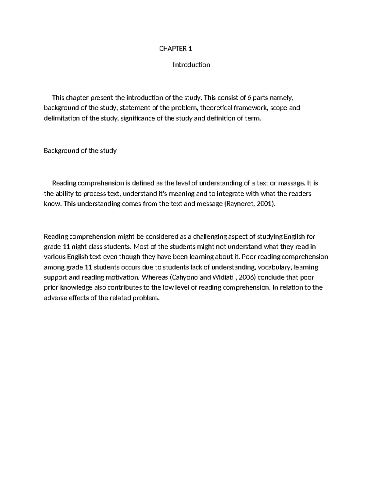 Chapter 1: Intro to Reading Comprehension Issues in Grade 11 Students ...