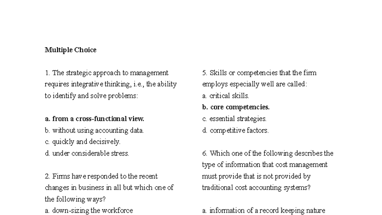 Chapter 3 - Strategic Cost Management MCQ Review - Studocu