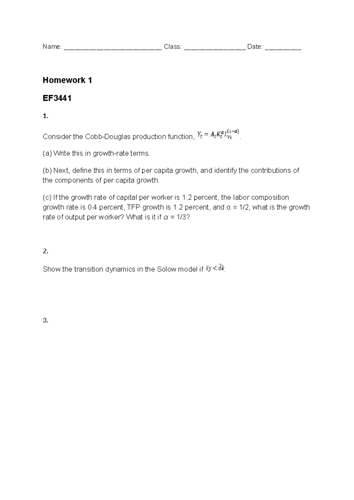 Homework 1: Production Function Analysis EF3441 - Studocu