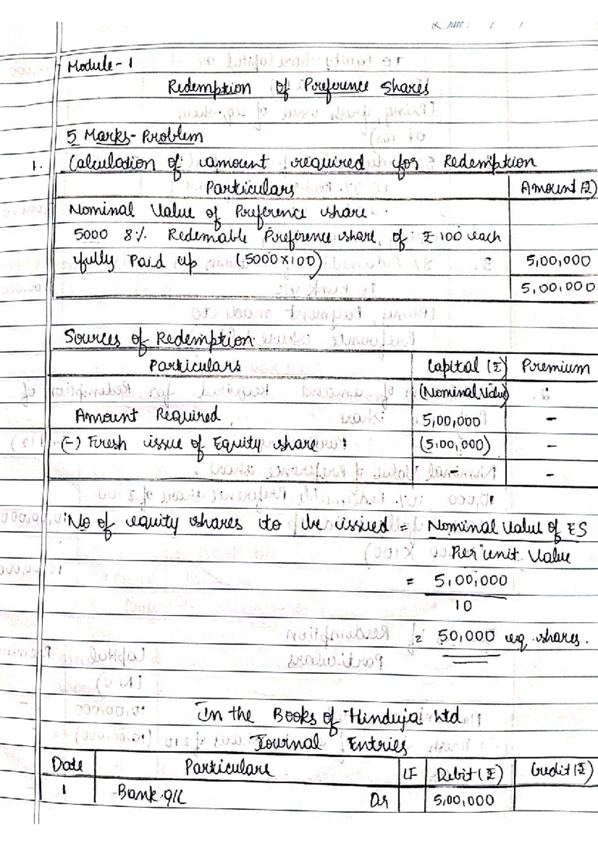 Module 1: Redemption of Preference Shares - Calculation Problems - Studocu