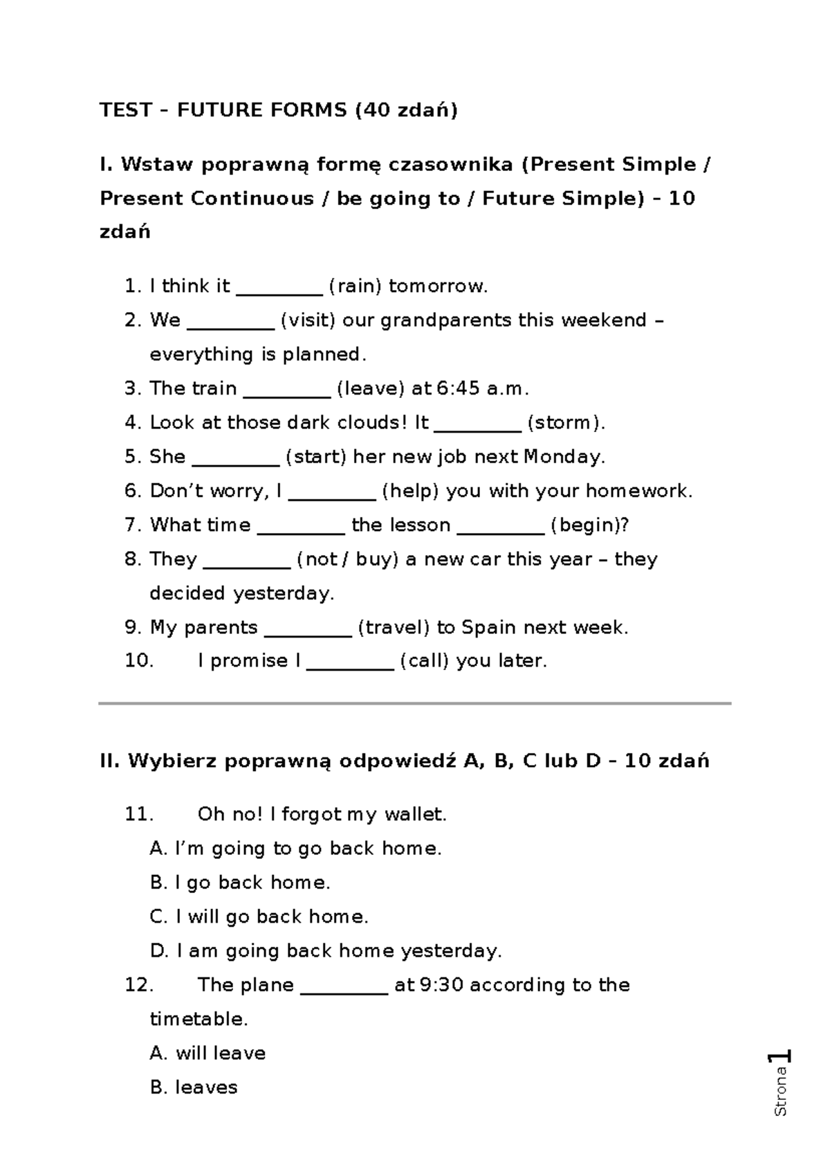 Future Forms Test: Present Simple, Continuous & Future Tenses - Studocu