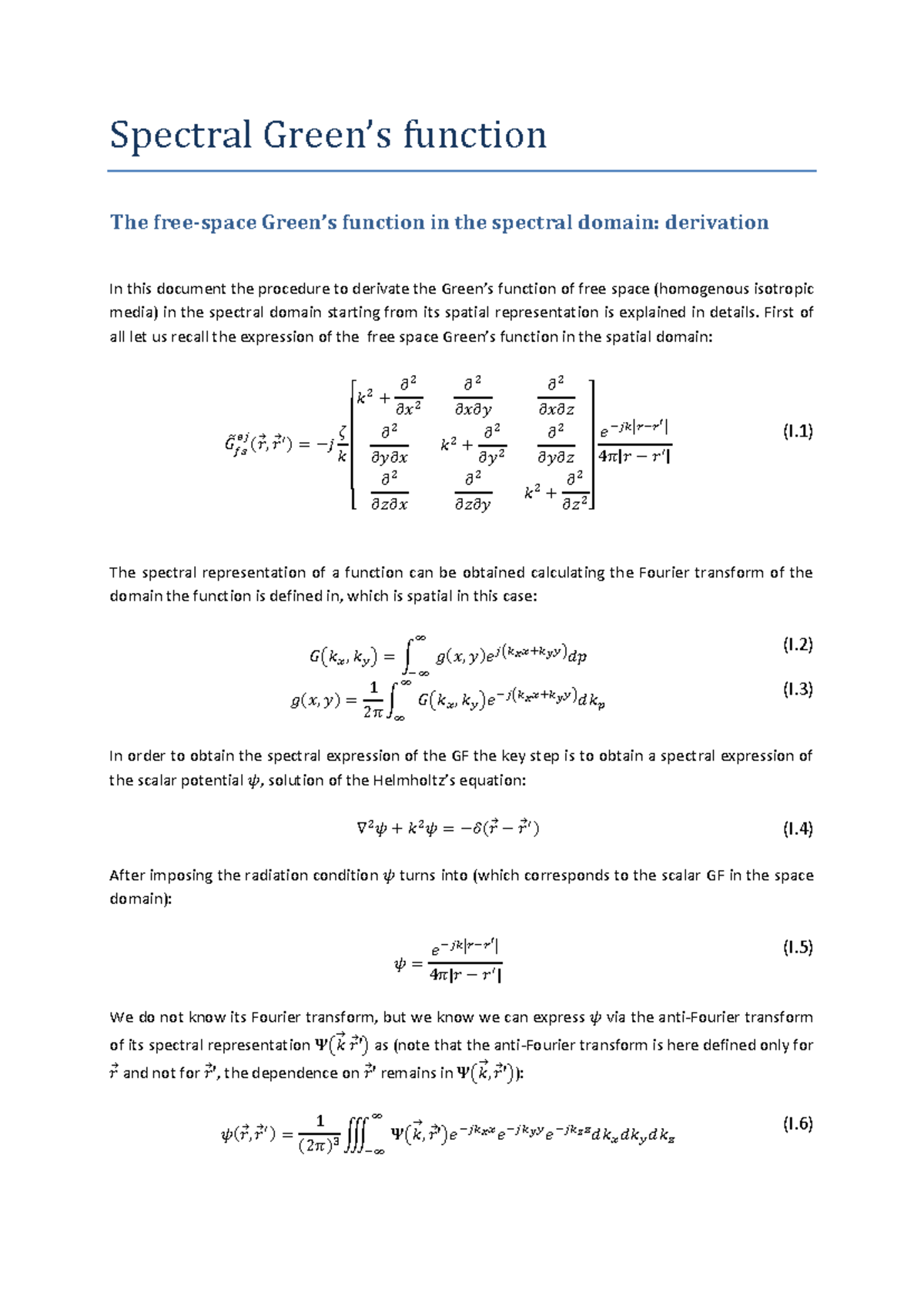 Spectral Function Derivation and Analysis (T1notes) - Studeersnel