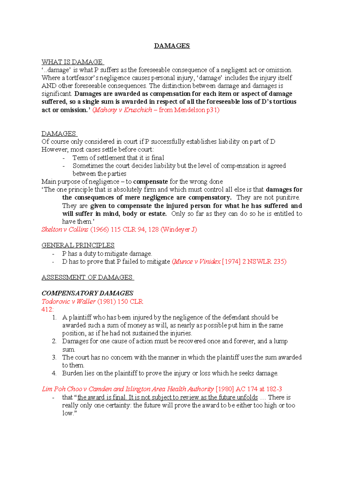 Damages in Negligence: Understanding Compensation Principles (LAW 101 ...