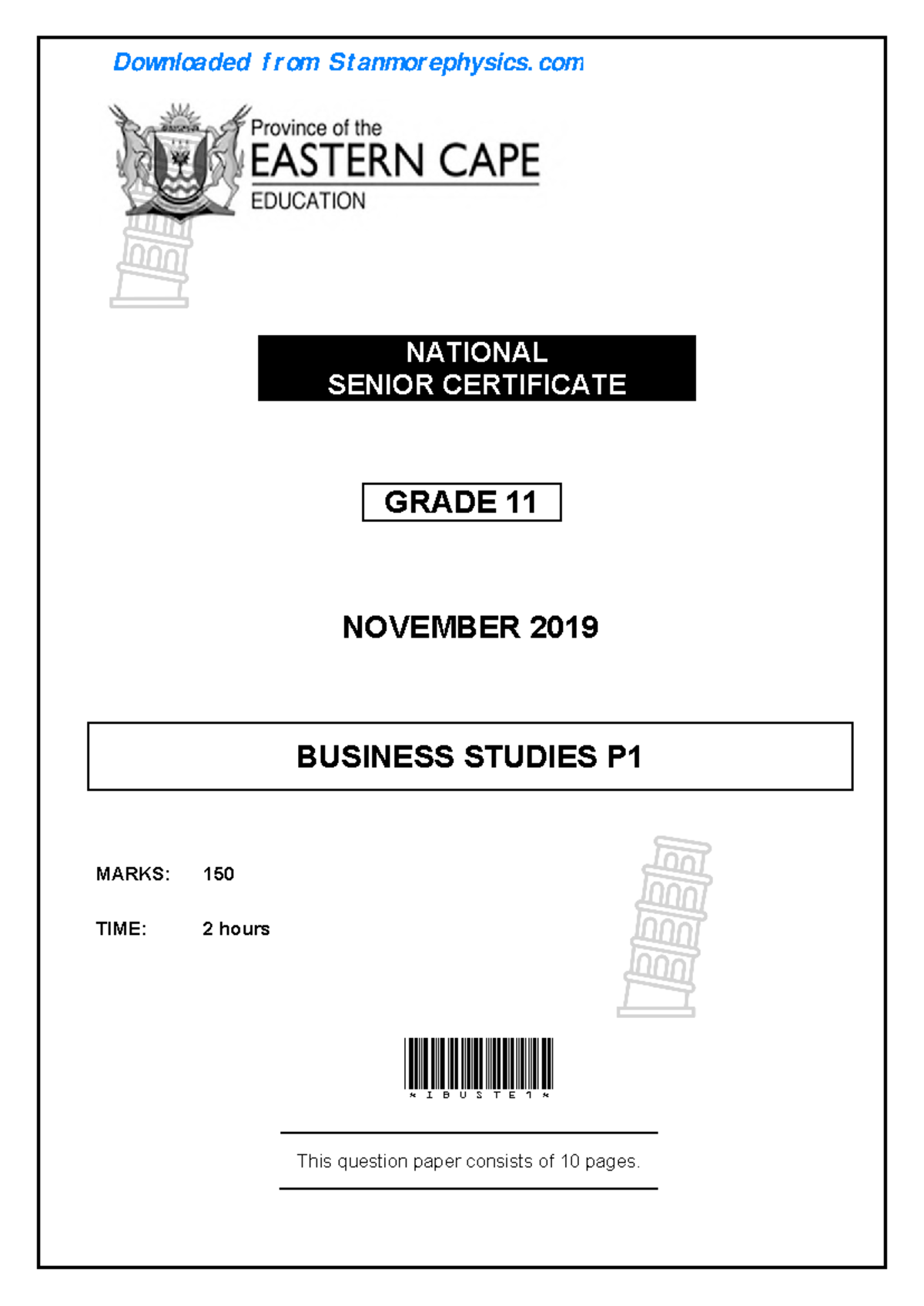 EC Business Studies Grade 11 November 2019 Paper 1 and Memo - Studocu
