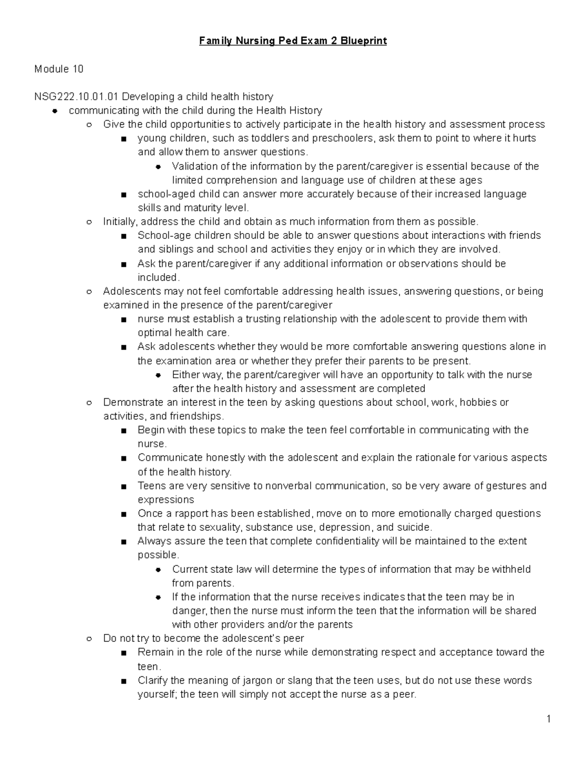 NSG222.10.01 Family Nursing Pediatrics Exam 2 Blueprint Overview - Studocu