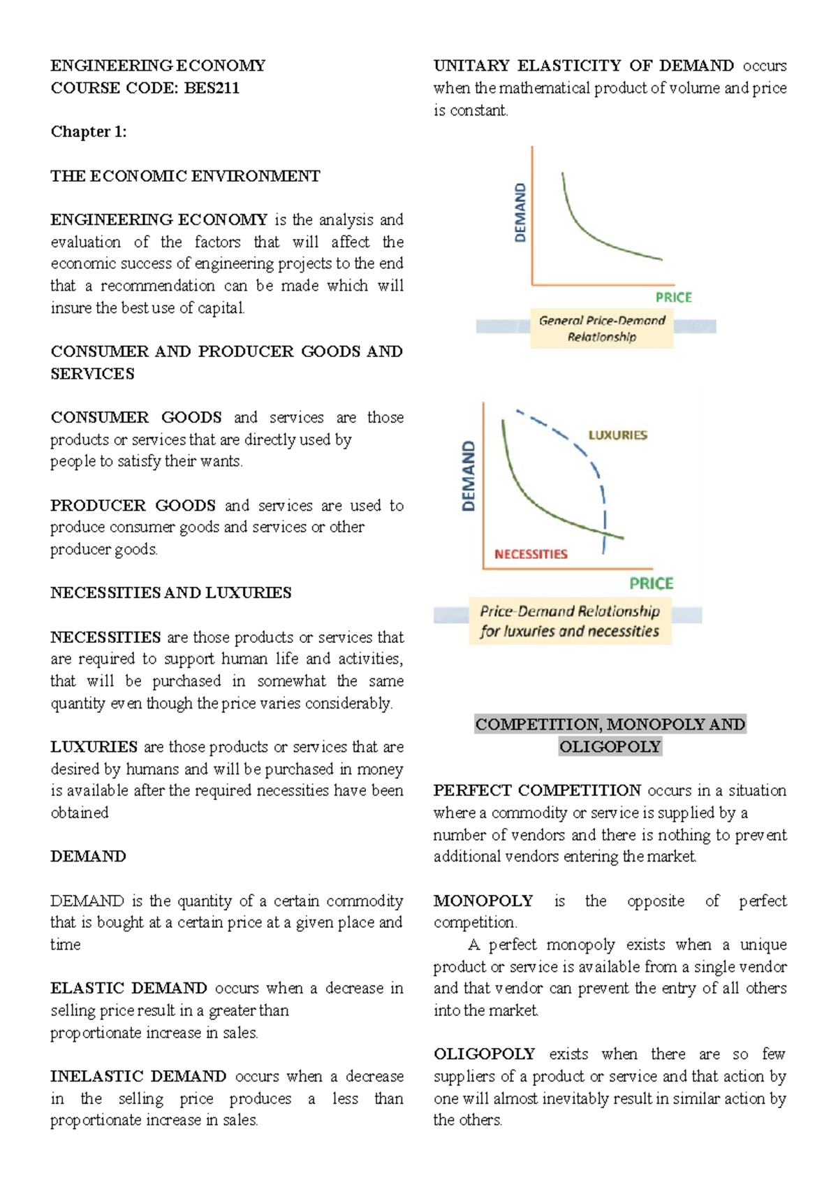BES 211 Reviewer - Summary of Engineering Economy Module 1 - Studocu