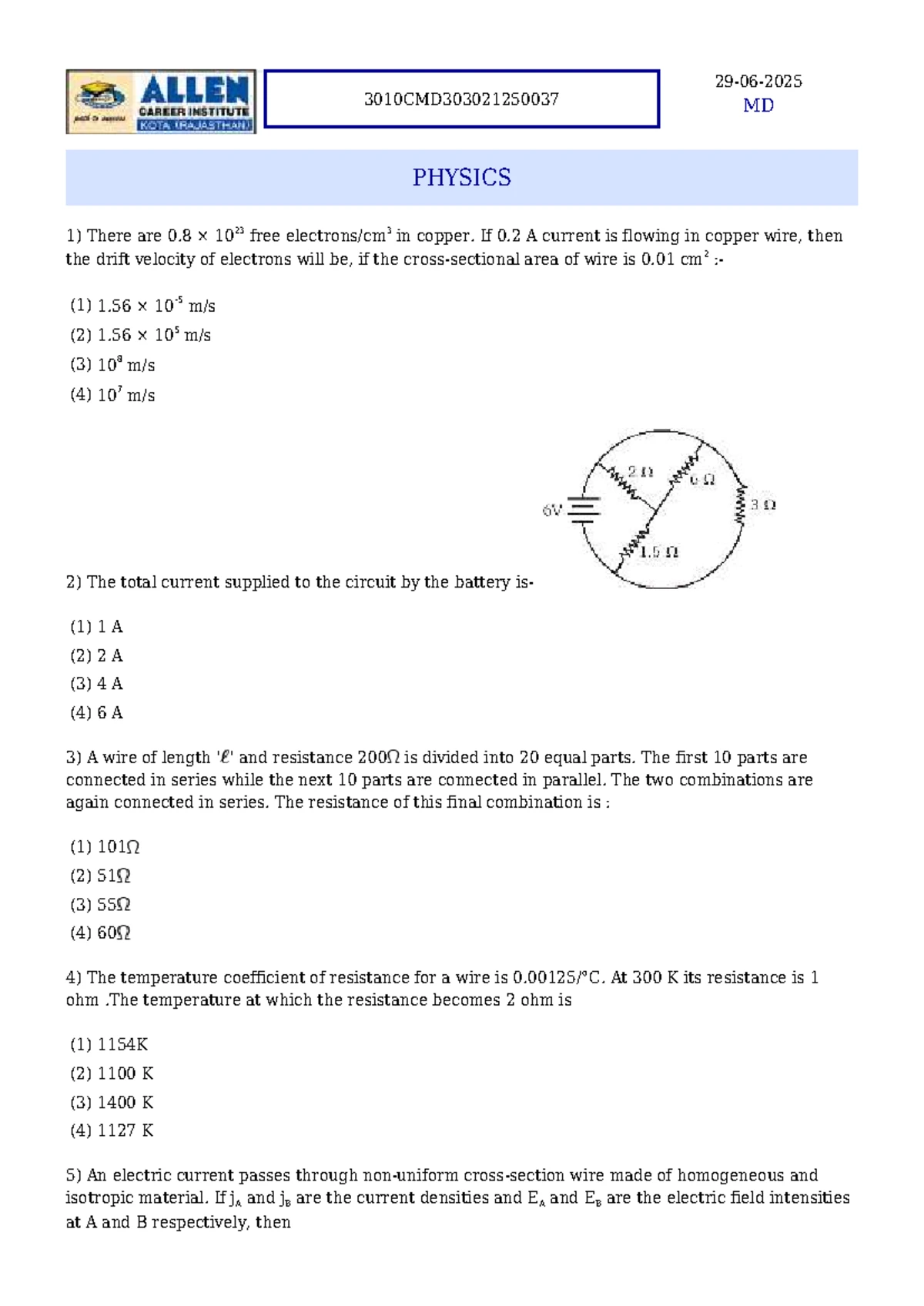 3010CMD303021250043 MD PHYSICS Solution Paper - Studocu
