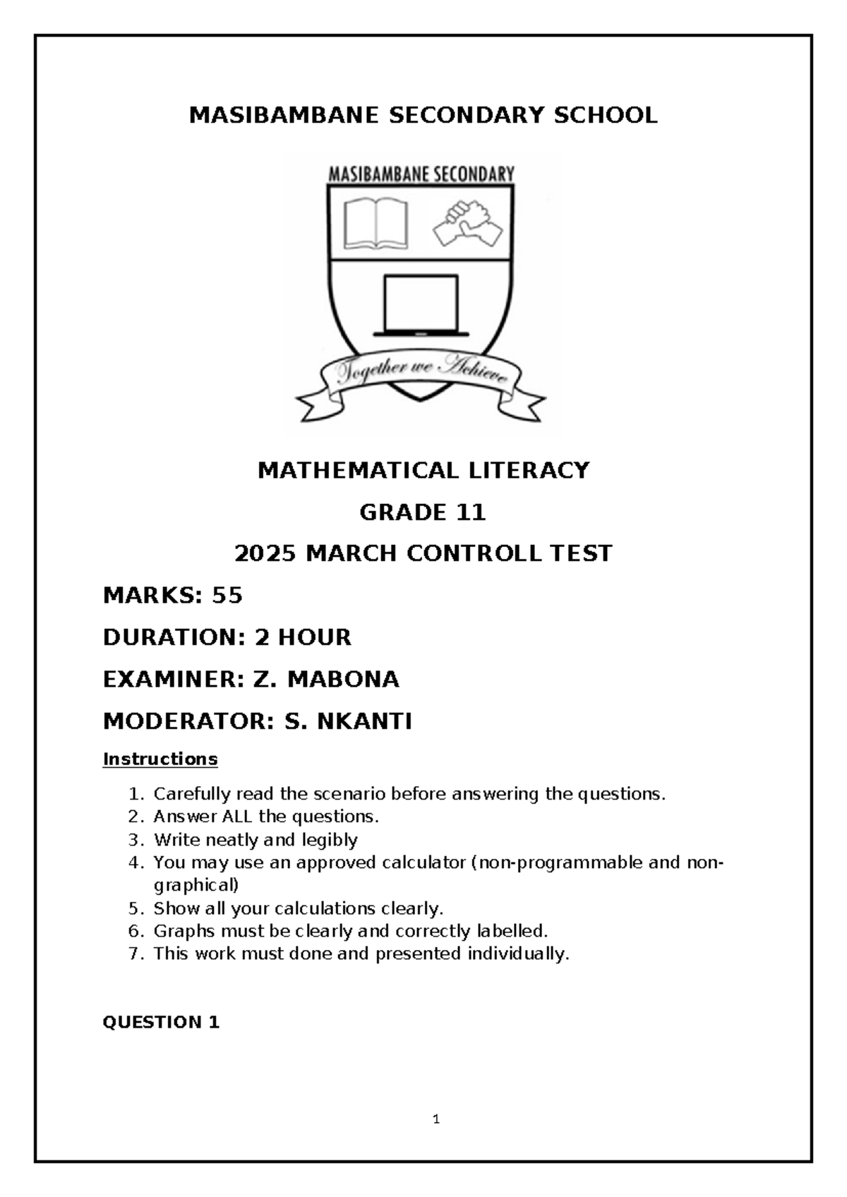 2025 Grade 11 March Mathematical Literacy Test Paper - Studocu