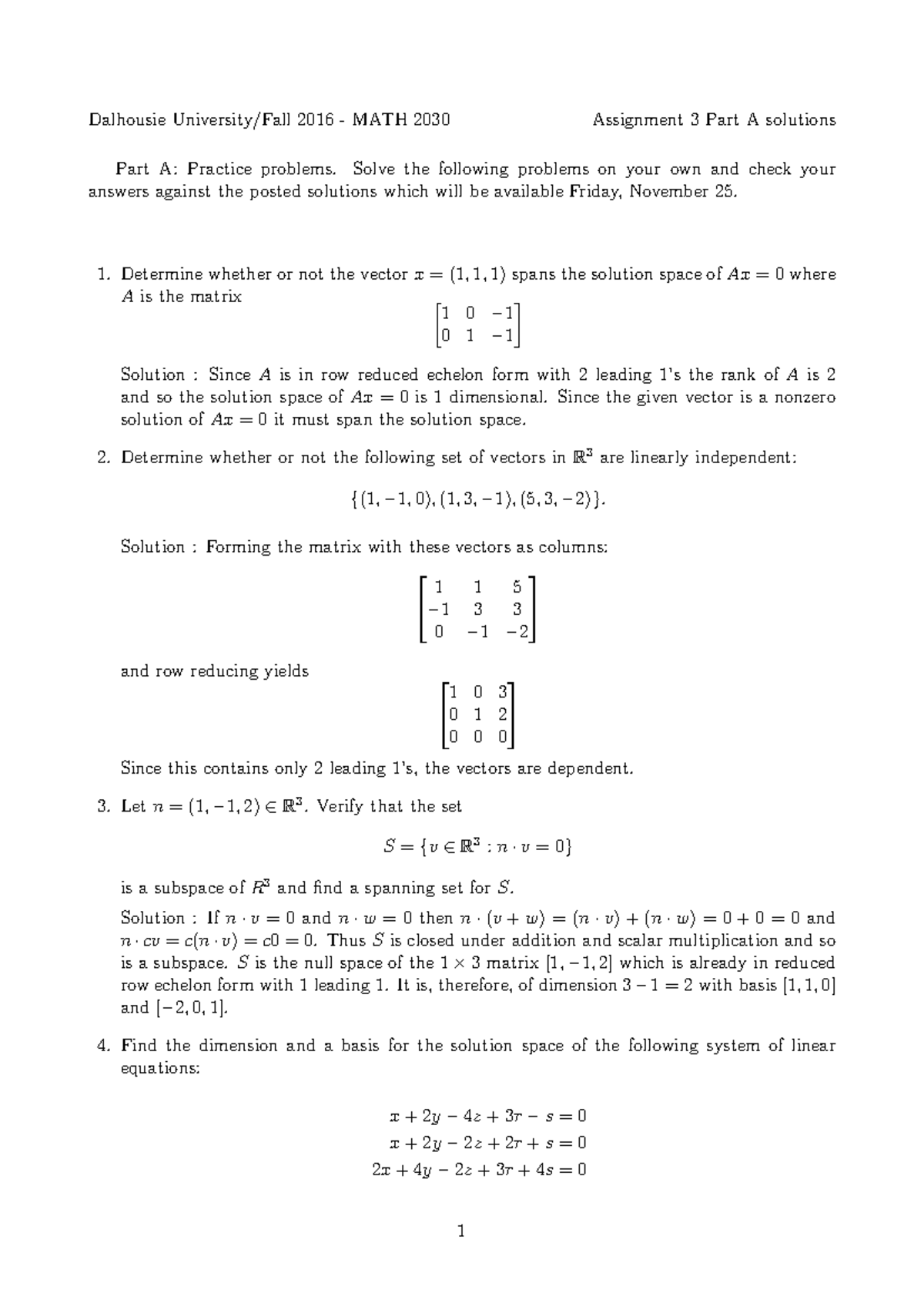 Assignment Solut 3A - đại số - Dalhousie University/Fall 2016 - MATH ...