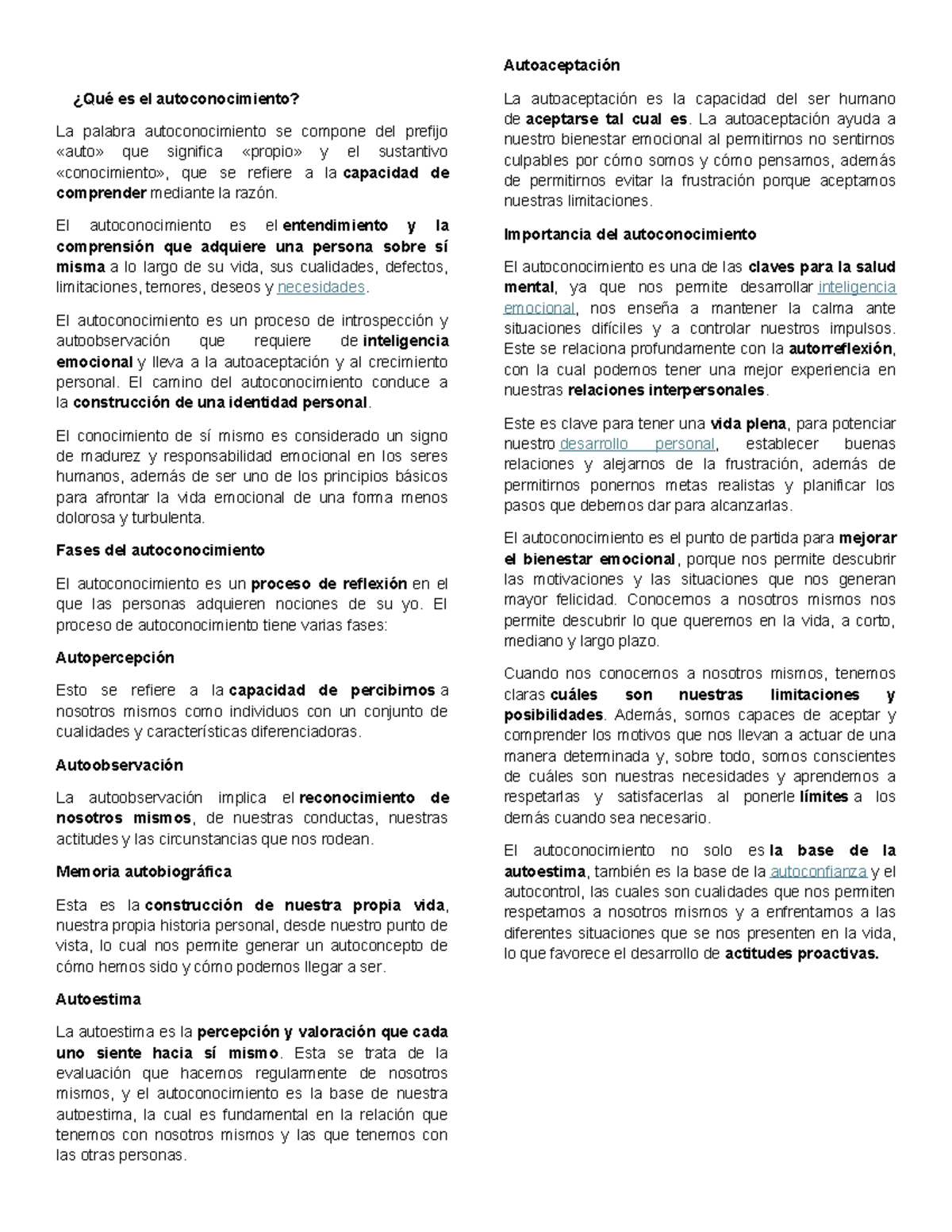 Autoconocimiento: Claves y Fases para el Crecimiento Personal - Studocu