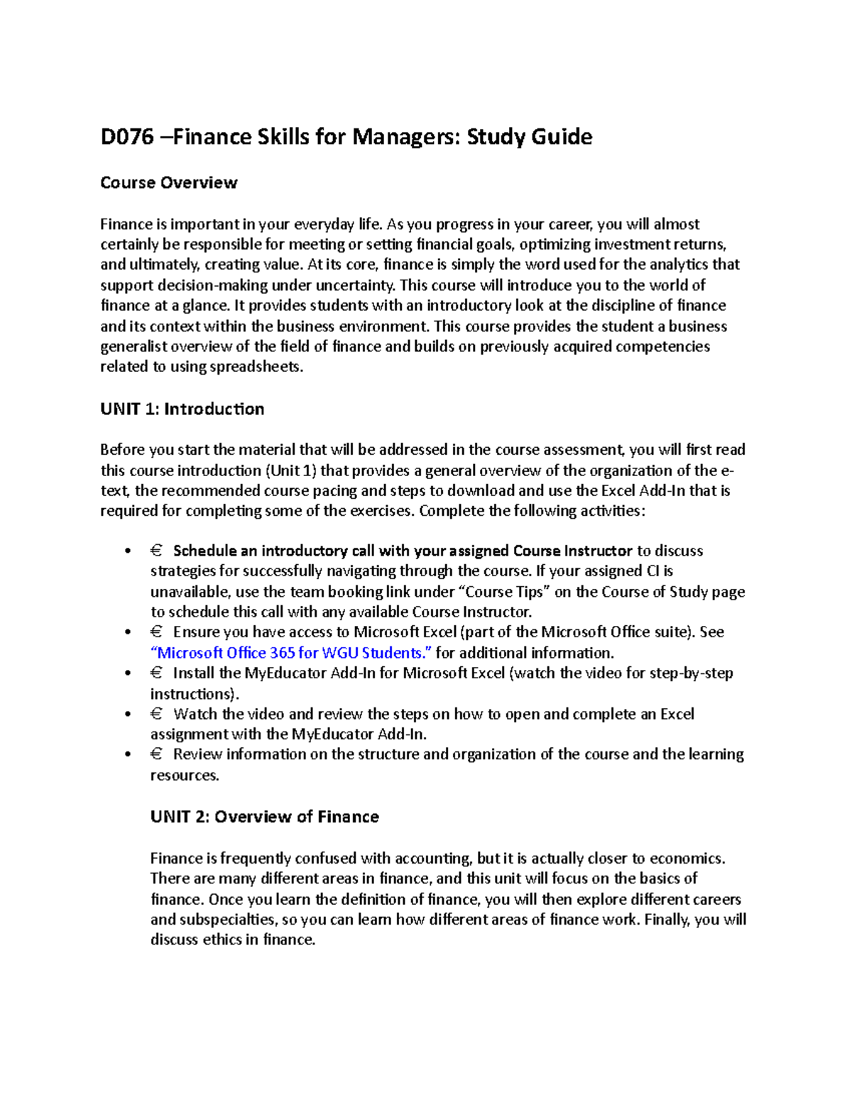 D076 Finance Skills for Managers: Comprehensive Study Guide - Studocu