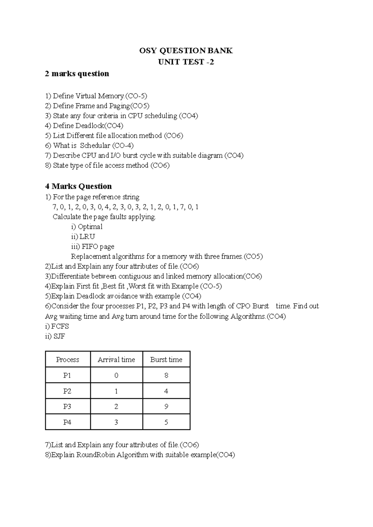 Osy question bank - OSY QUESTION BANK UNIT TEST - 2 marks question 1 ...