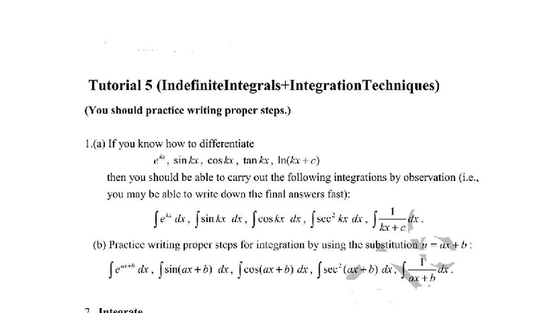 CMA6114 Tutorial 05 - Indefinite Integrals & Integration Techniques ...