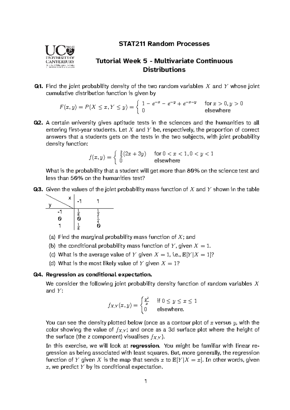 STAT211 Tutorial W5: Multivariate Continuous Distributions - Studocu