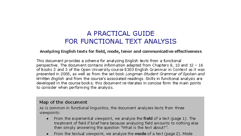 Functional Text Analysis: A Practical Guide for E303 - Studocu