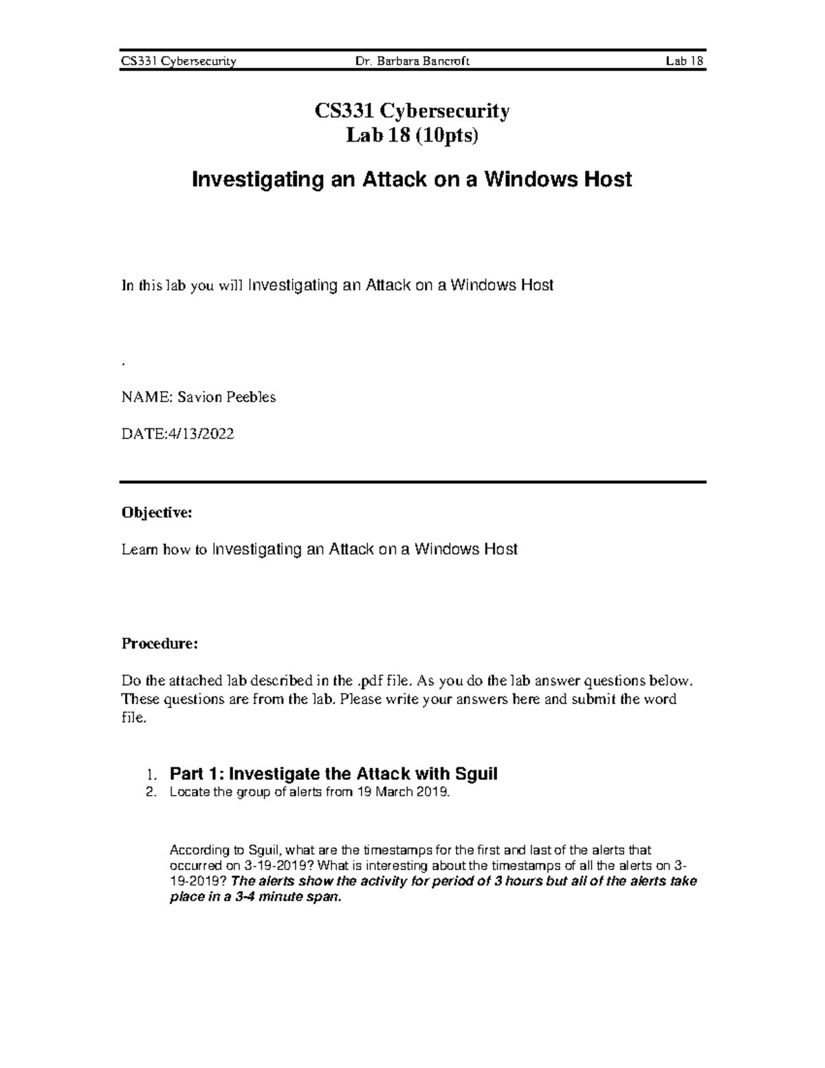 CS331 Lab 18: Analyzing a Windows Host Attack - Studocu