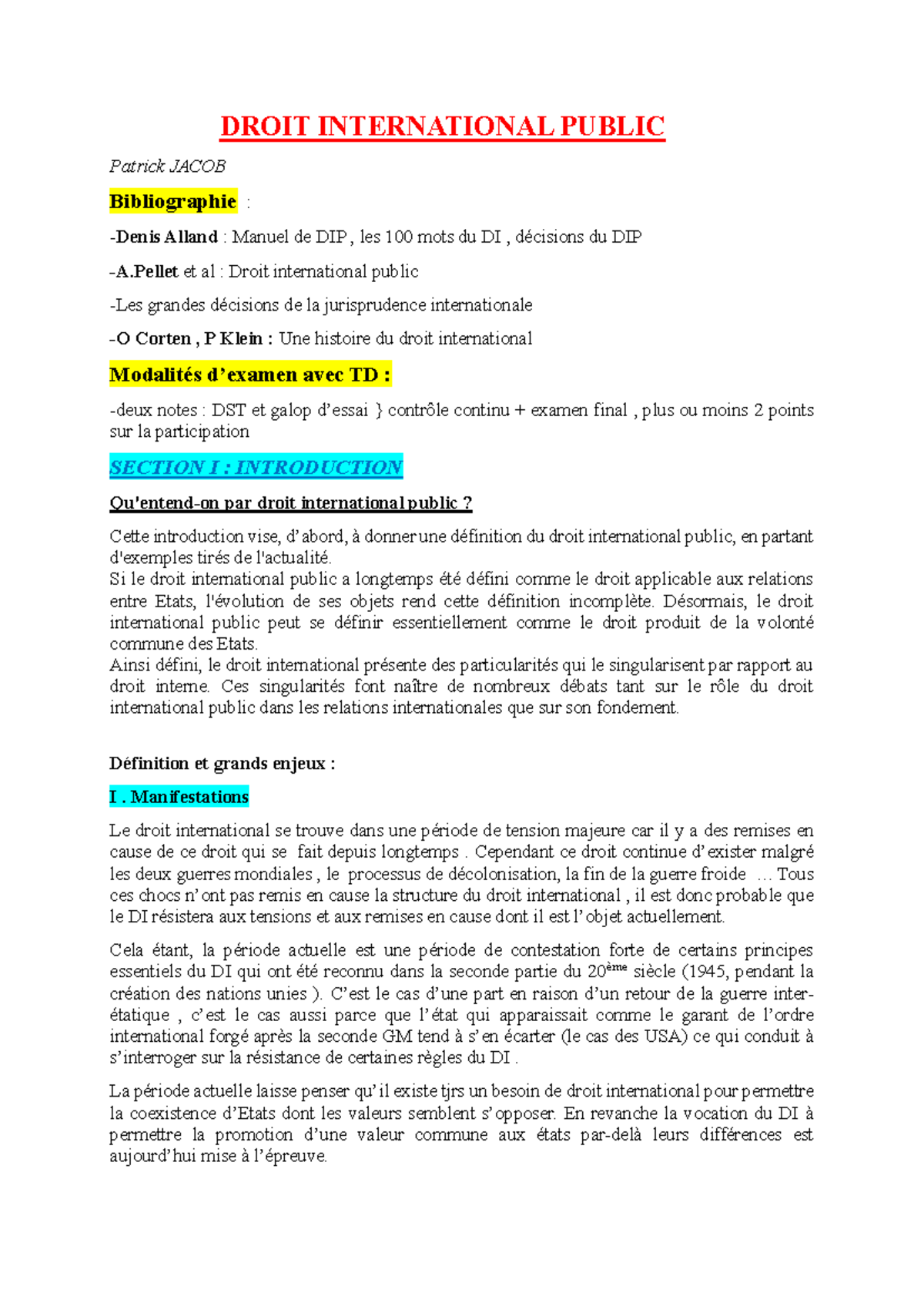 DIP 2023 : Cours et TD sur le Droit International Public - Studocu