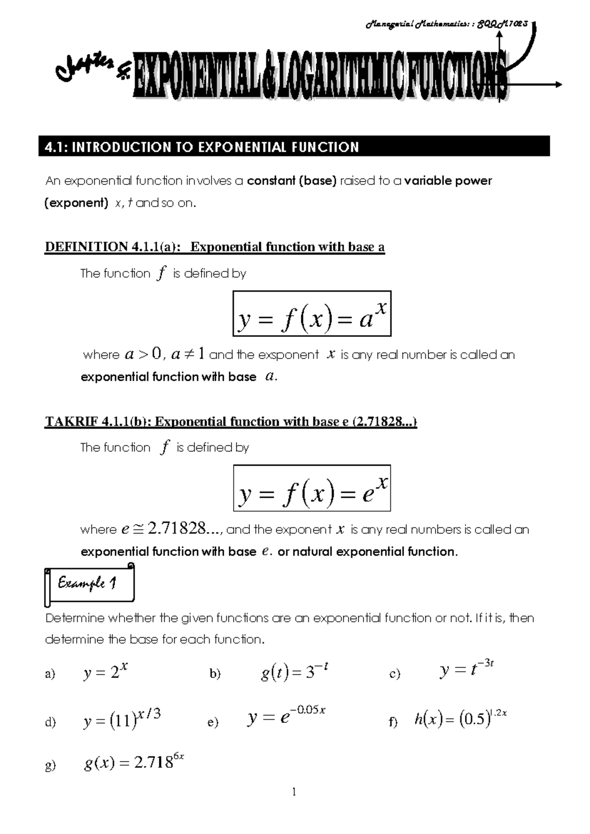 SQQM04 - Lecture Notes on Exponential Functions and Graphs - Studocu