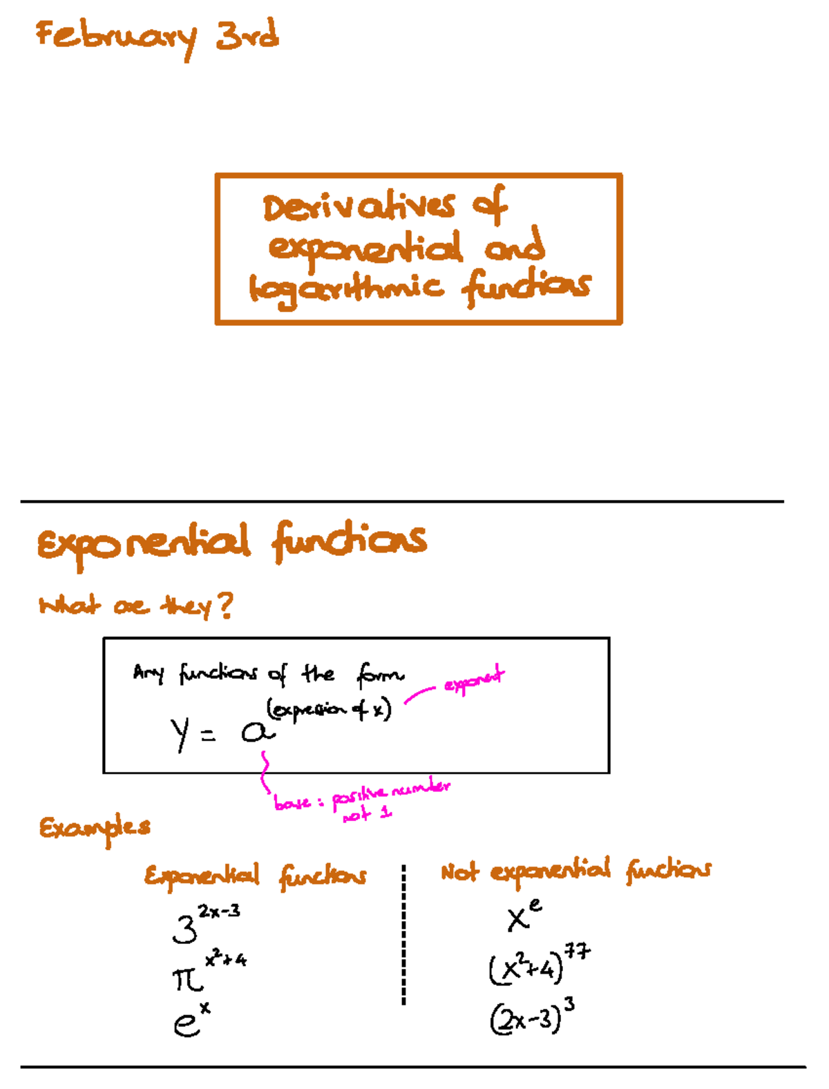 Feb 4 Derivatives of Exponential & Logarithmic Functions Overview - Studocu