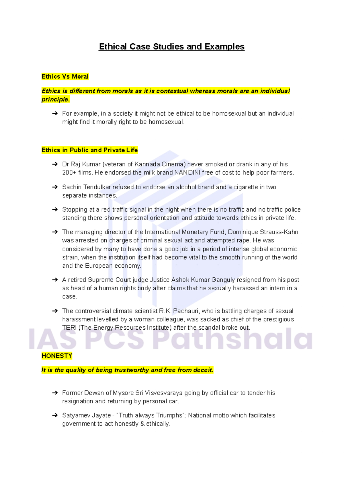 Ethics Case Study Notes for Course ETH101: Comparative Ethics Analysis ...