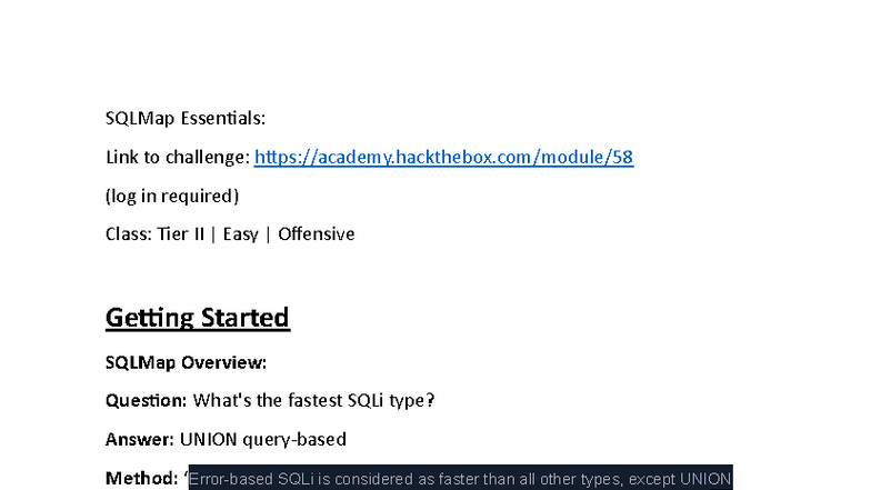 SQLMap Essentials: Tier II Easy Offensive Techniques and Challenges - Document Preview